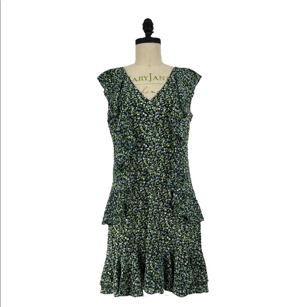 MICHAEL Michael Kors Wild Flower Cascade tiered ruffle Floral Dress SZ L